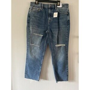 Topshop Sofia Ripped Straight Leg Jeans Blue Size 32/30